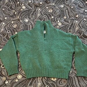 American Eagle Women M Green Turtleneck Half Zip Sweater